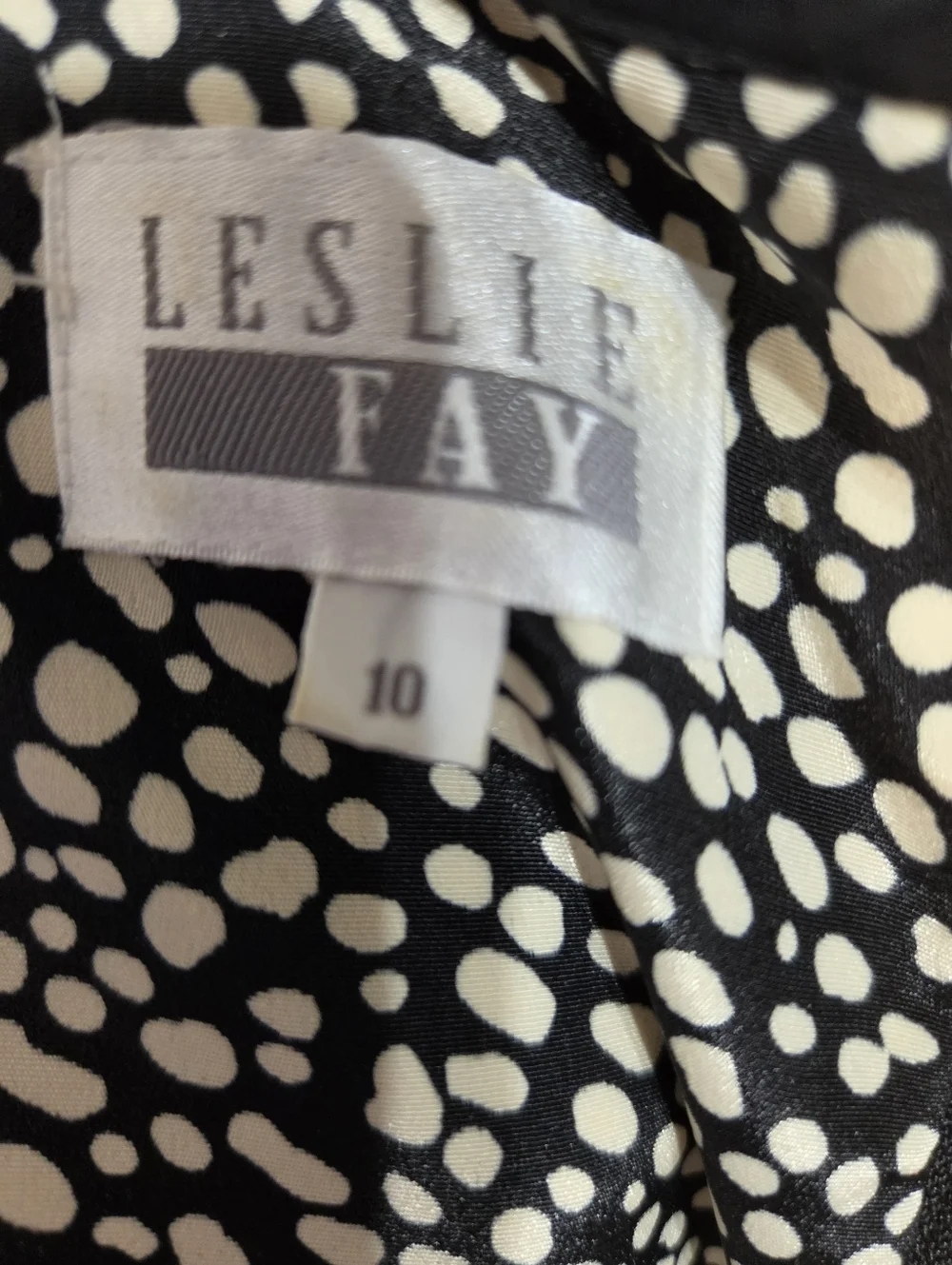 Leslie Fay Vintage Black & Beige Dotted Midi-Dress with Black Trim, Size 10 - Picture 10 of 11